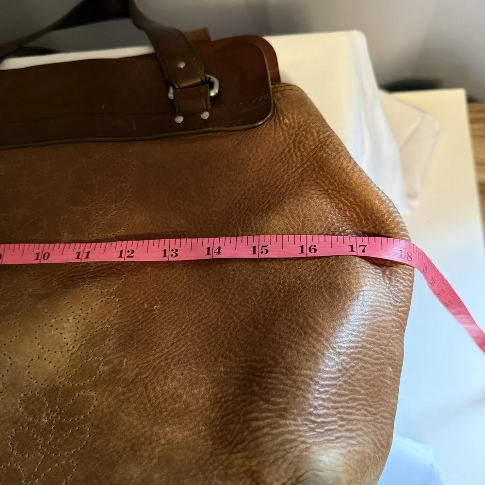 Orla Kiely Vintage Leather Shoulder Top Handle Bag Purse Brown Floral Detail